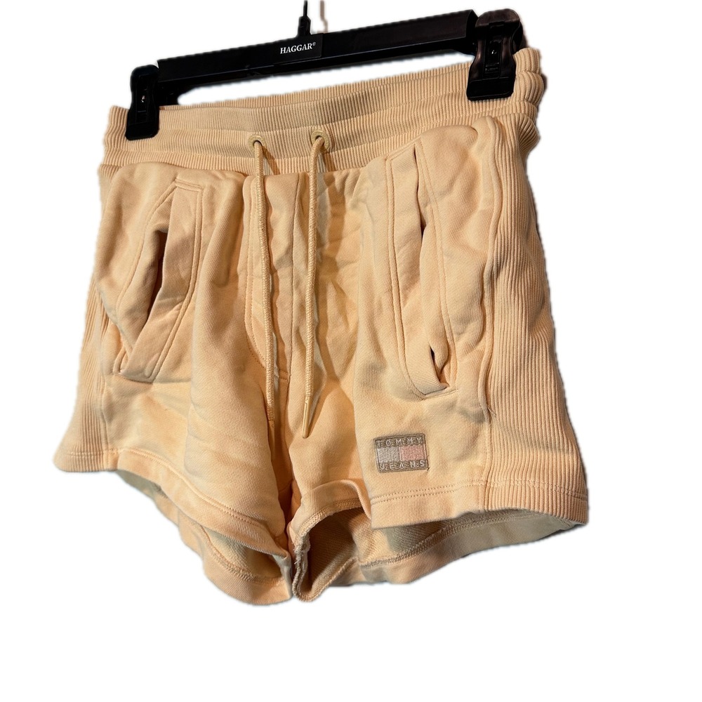 Tommy Jeans Womens XXS Terry Shorts Peach Ribbed Waistband Drawstring Lounge
